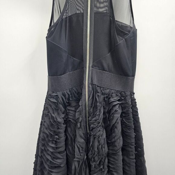 Milly Dress Womens Sz 2 Black Cocktail Stunning Plisse Twirl Illusion Mesh Silk - Picture 13 of 16